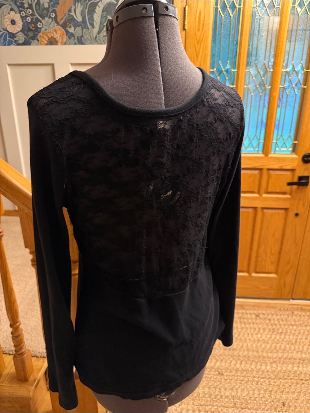 Tulle Black Long Sleeve Crewneck Top